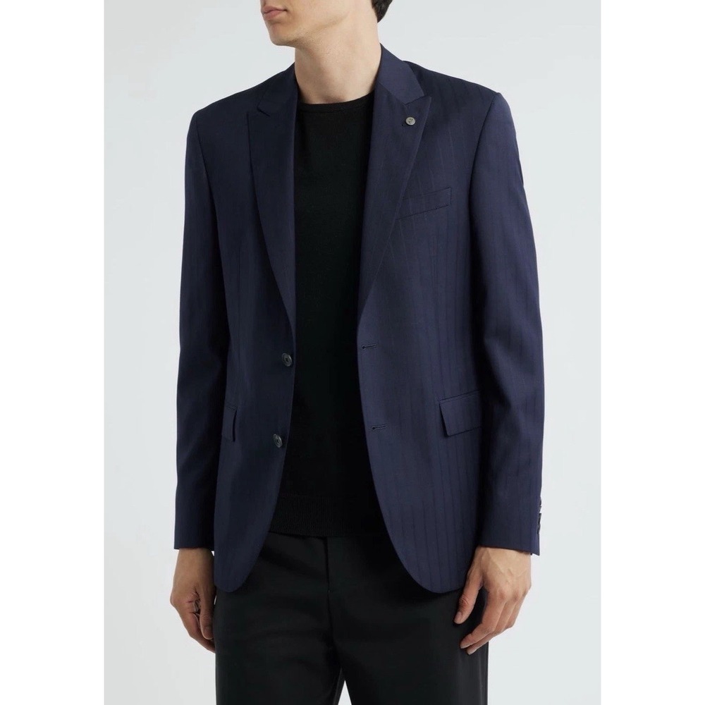 All Saints 36R Rawdon Slim Fit Pinstripes Super 100s Wool Peak Lapel Sports Coat